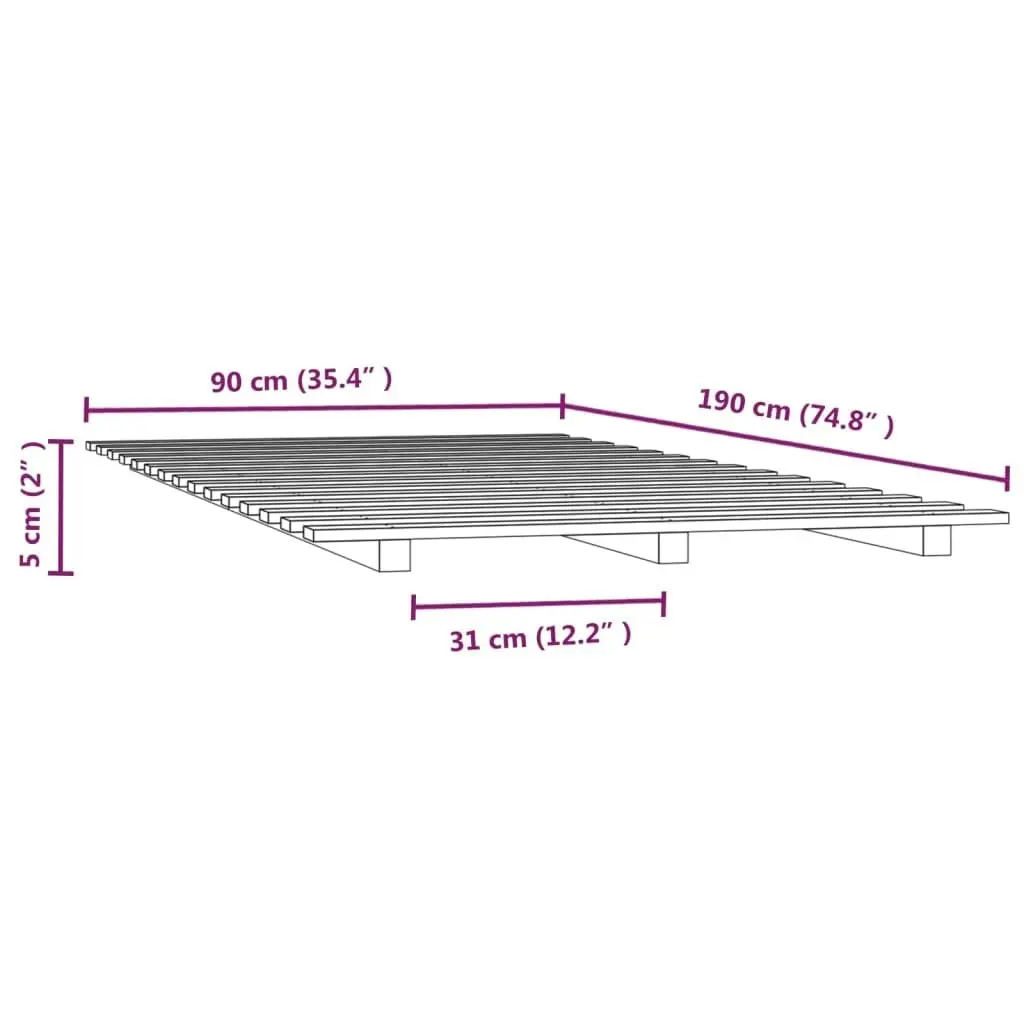 Bed Frame Black 92x187 cm Single Solid Wood Pine 824592