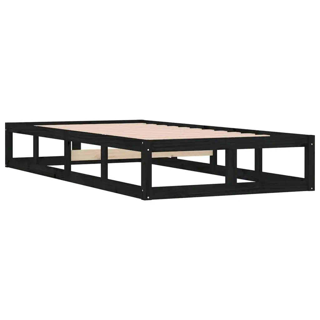 Bed Frame Black 92x187 cm Single Size Solid Wood 820830