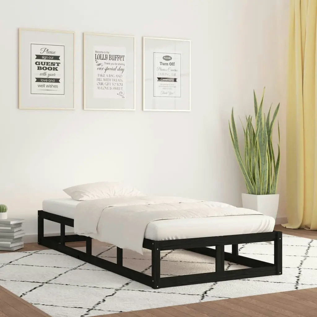 Bed Frame Black 92x187 cm Single Size Solid Wood 820830