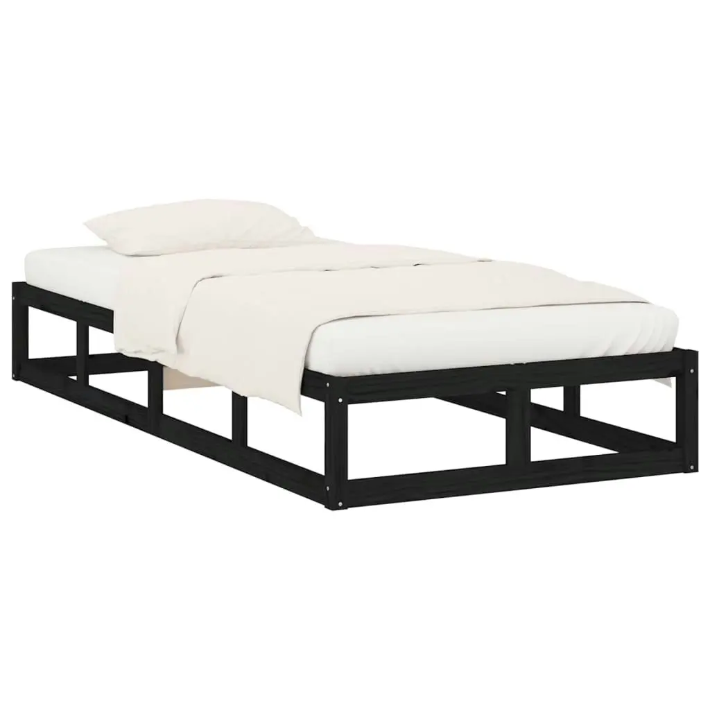 Bed Frame Black 92x187 cm Single Size Solid Wood 820830