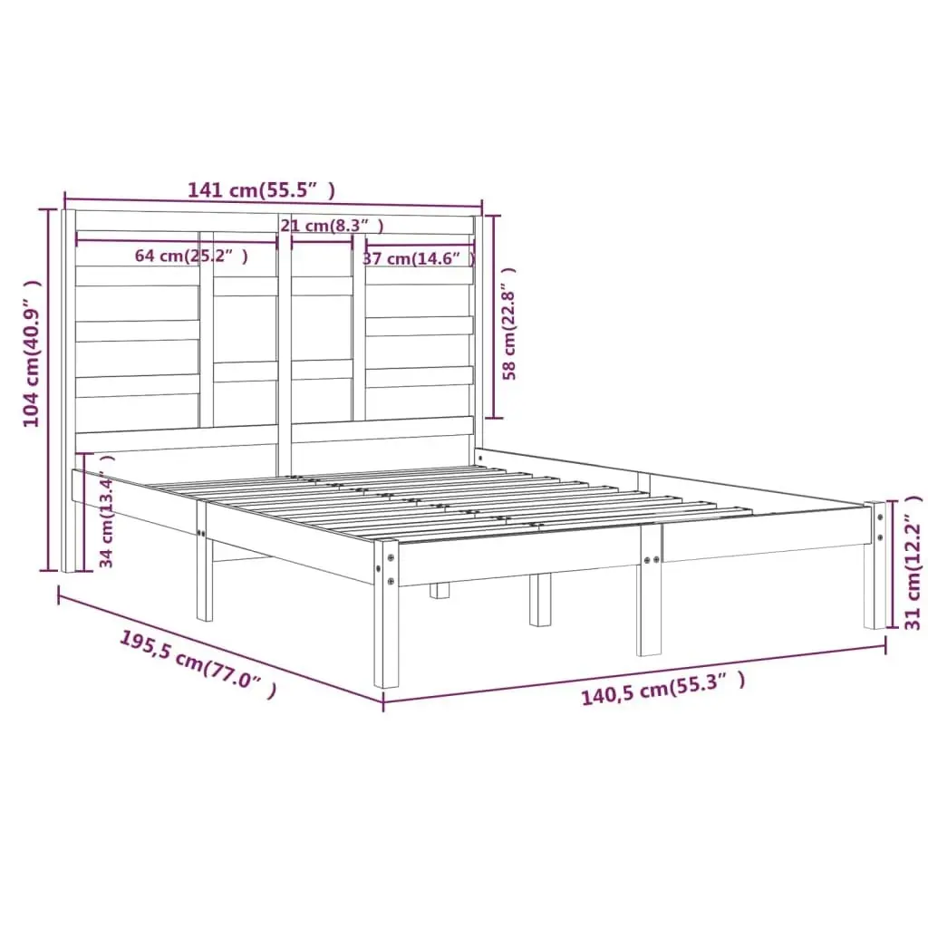 Bed Frame without Mattress Black Solid Wood 135x190 cm 3105774