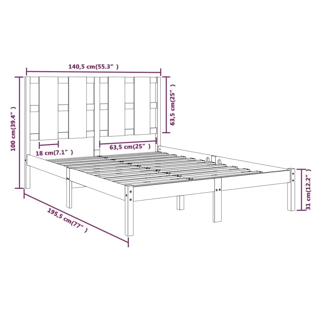 Bed Frame without Mattress Black 135x190 cm Solid Wood 3105579