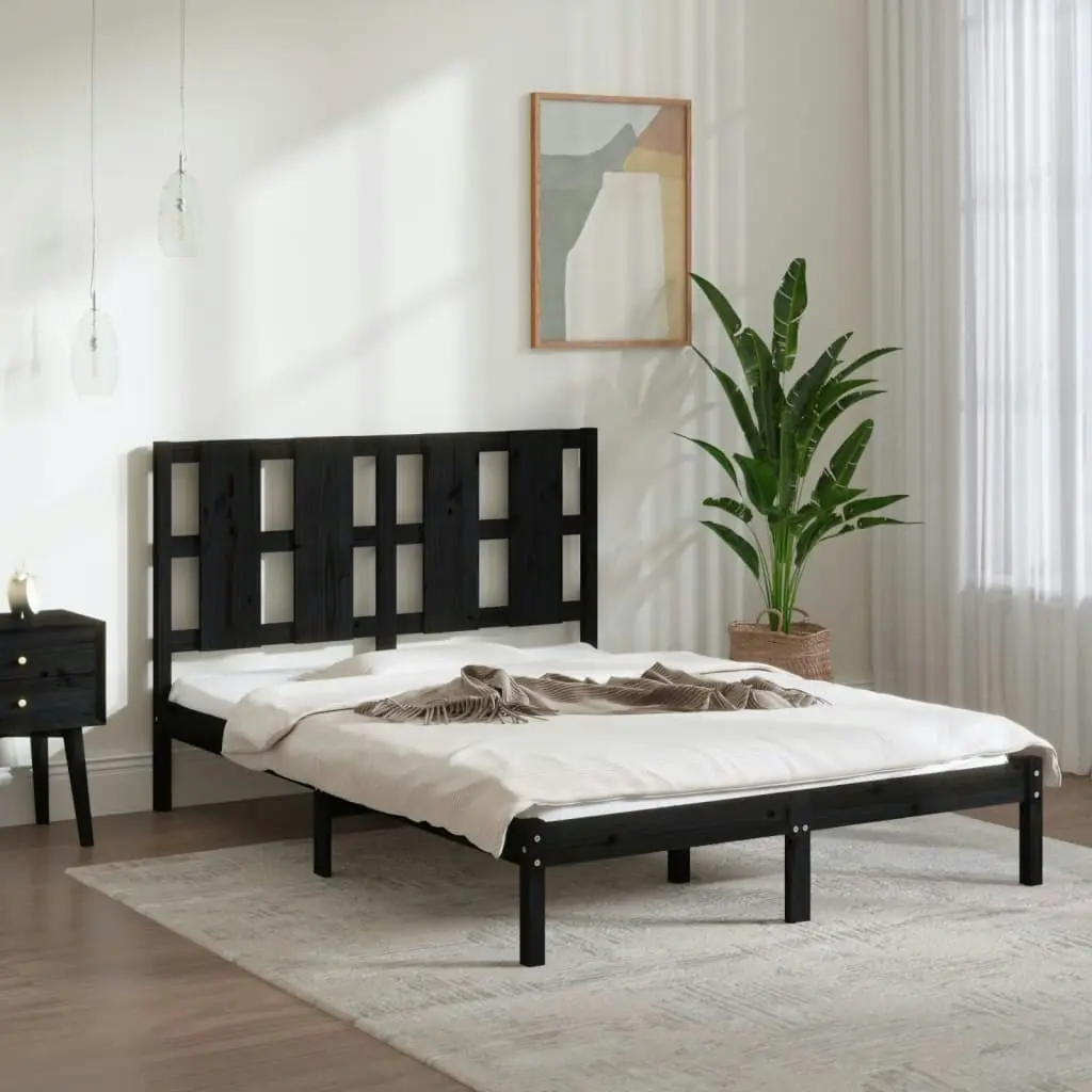 Bed Frame without Mattress Black 135x190 cm Solid Wood 3105579