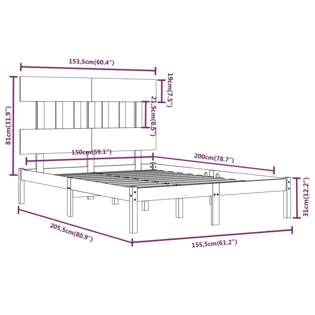 Bed Frame without Mattress Black 150x200 cm Solid Wood 3104747