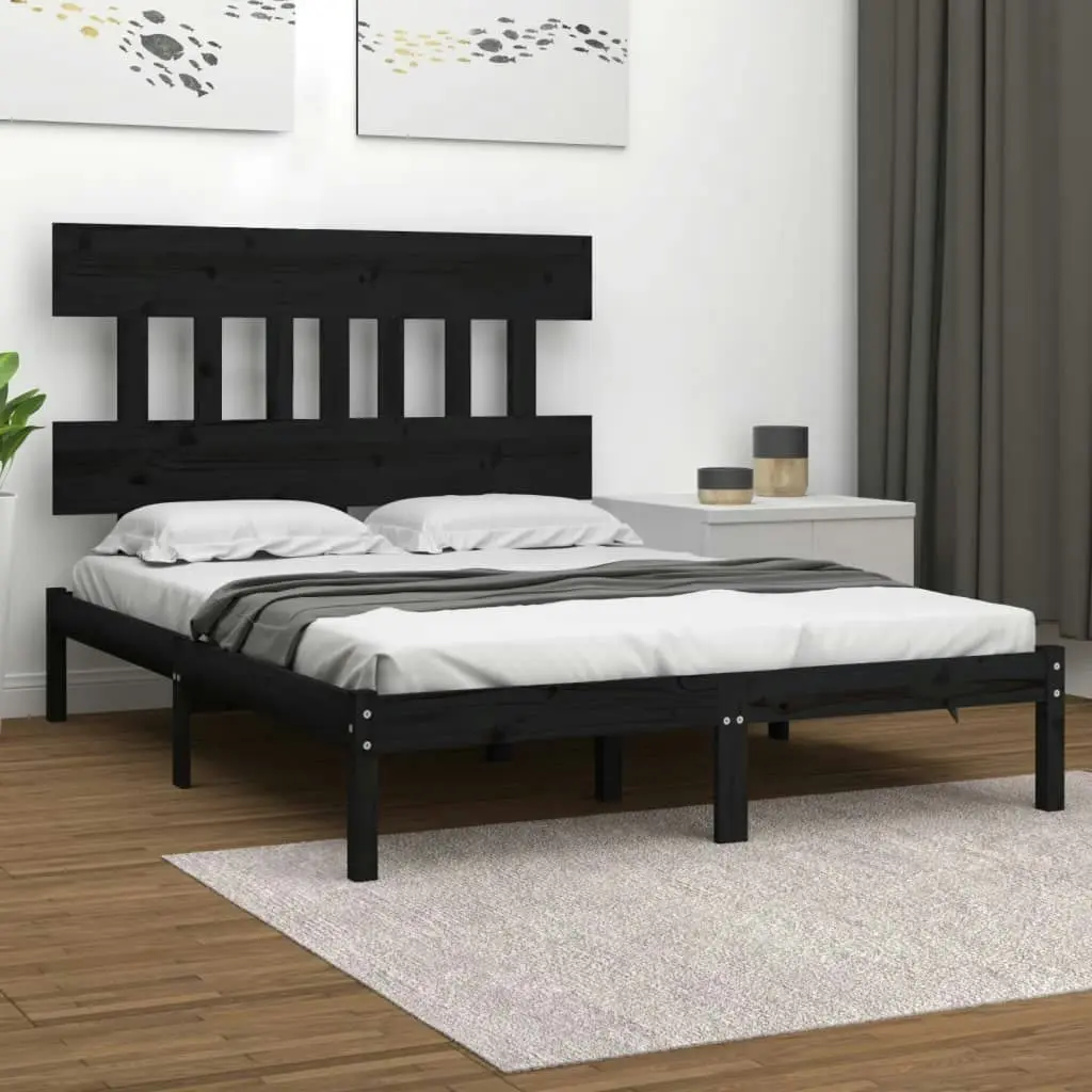 Bed Frame without Mattress Black 150x200 cm Solid Wood 3104747