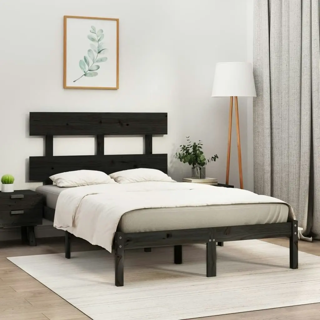 Bed Frame Black Solid Wood 153x203 cm Queen Size 3104682