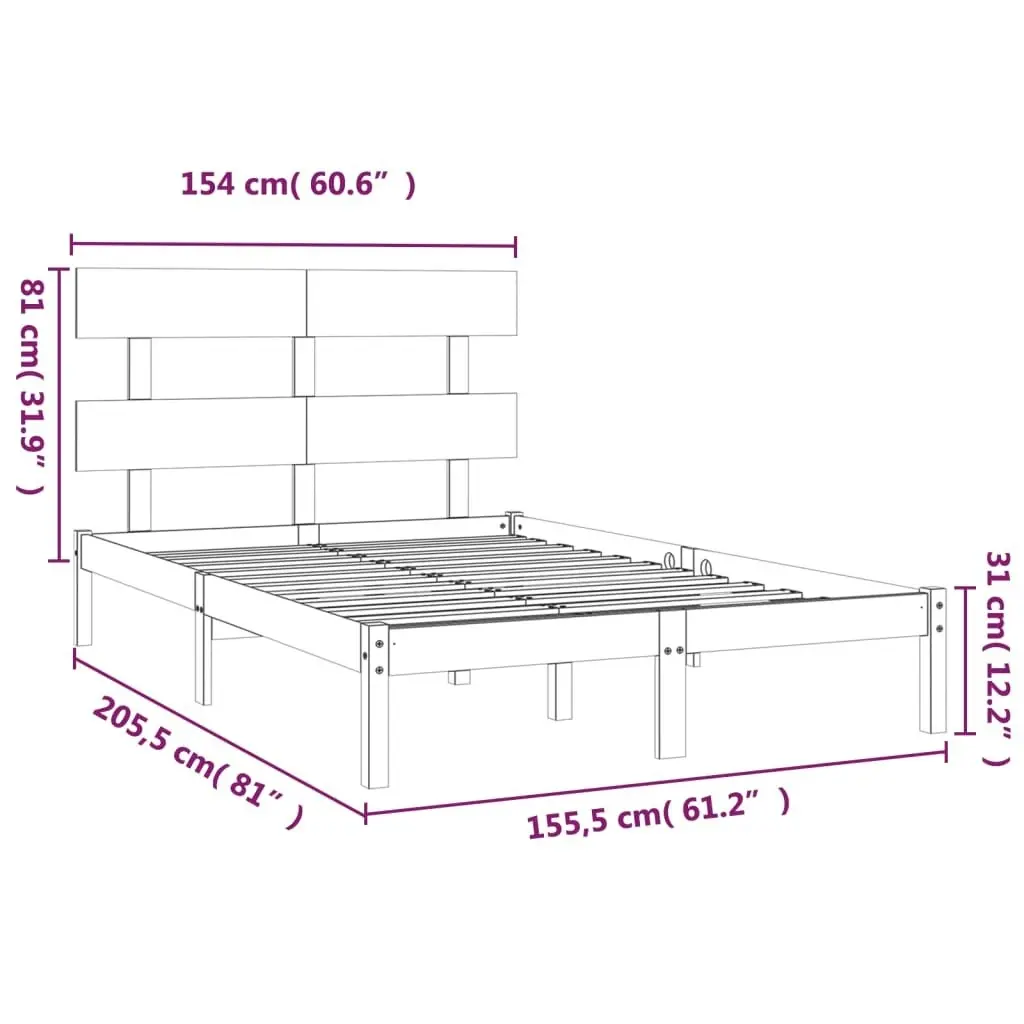 Bed Frame Black Solid Wood 153x203 cm Queen Size 3104682