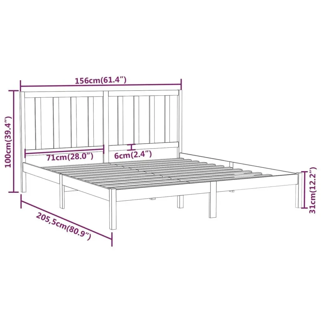 Bed Frame without Mattress Black 150x200 cm Solid Wood 3106777