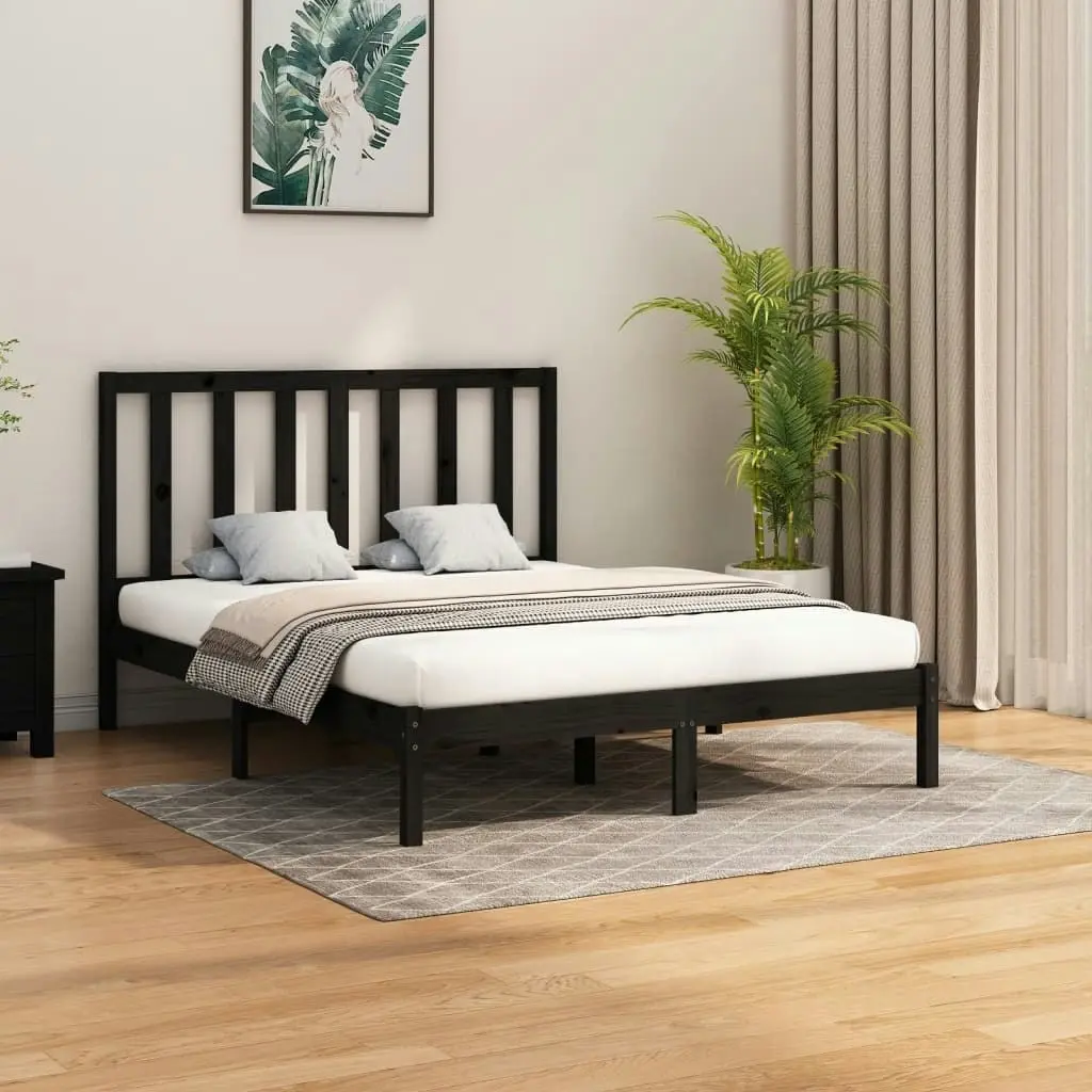 Bed Frame without Mattress Black 150x200 cm Solid Wood 3106777