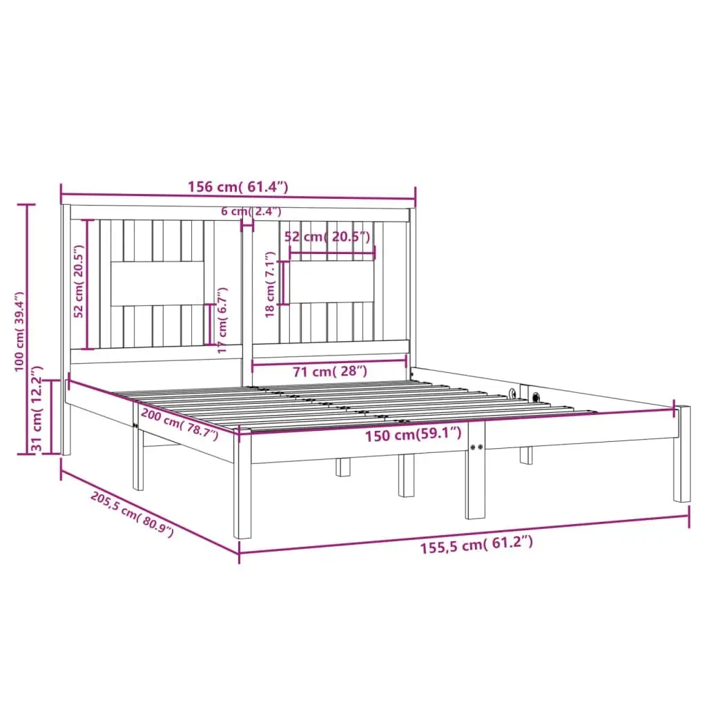 Bed Frame without Mattress Black Solid Wood 150x200 cm 3104072