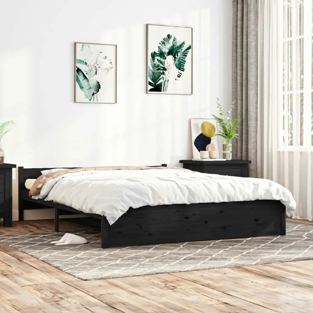 Bed Frame without Mattress Black Solid Wood 150x200 cm 815053