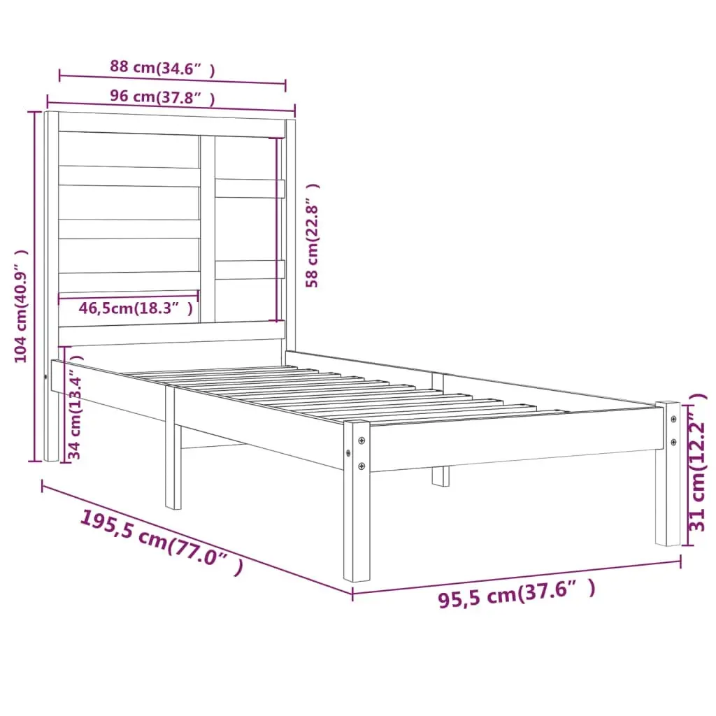 Bed Frame without Mattress Black Solid Wood 90x190 cm 3105764