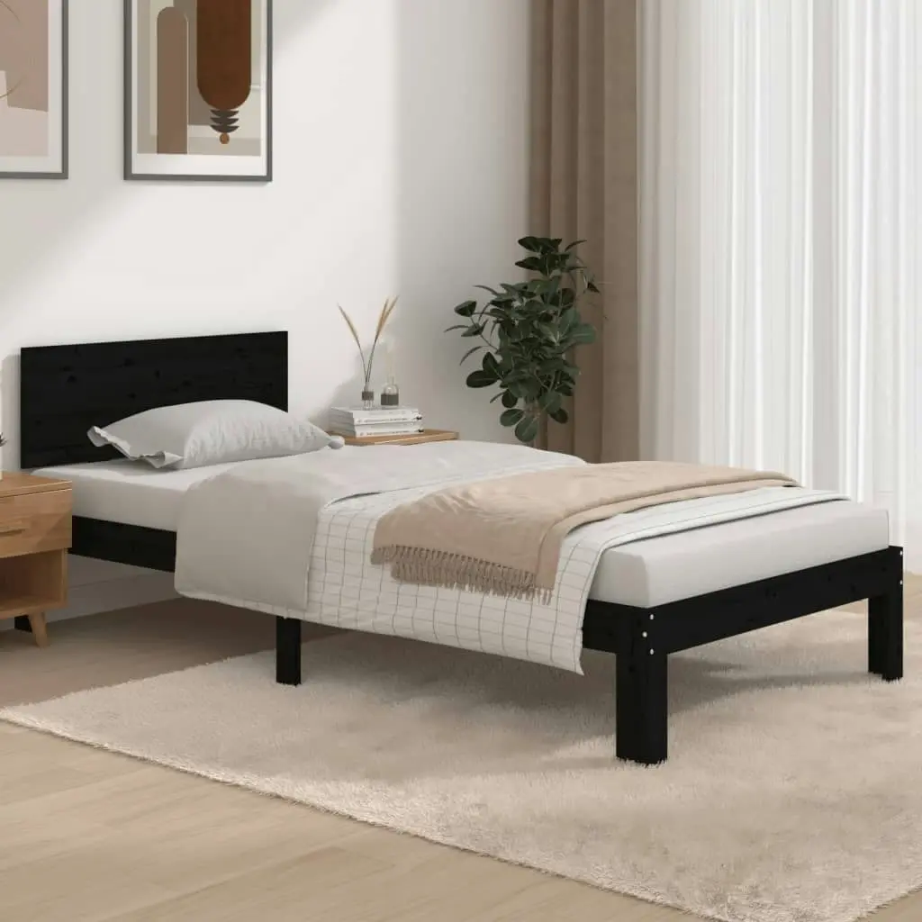 Bed Frame Black Solid Wood 92x187 cm Single Size 810464