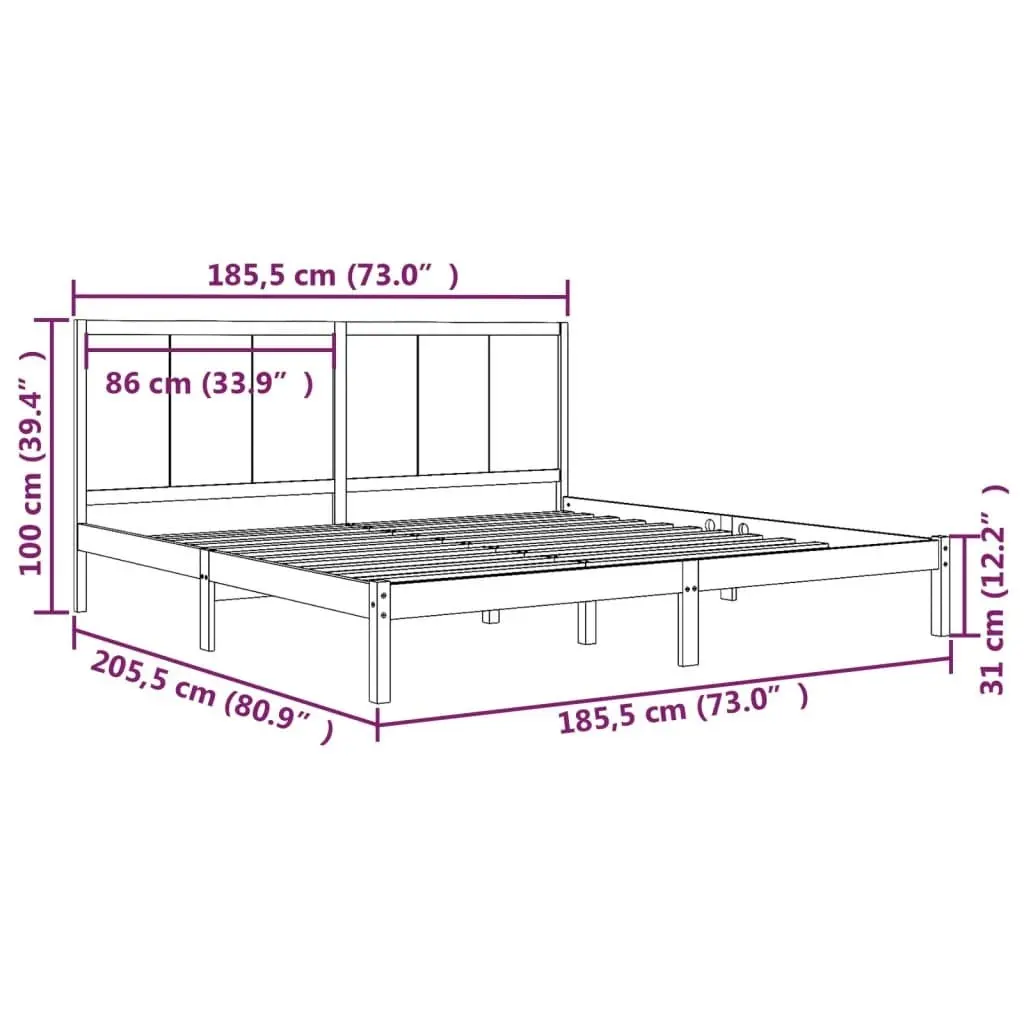 Bed Frame without Mattress 183x203 cm King Solid Wood Pine 3105745