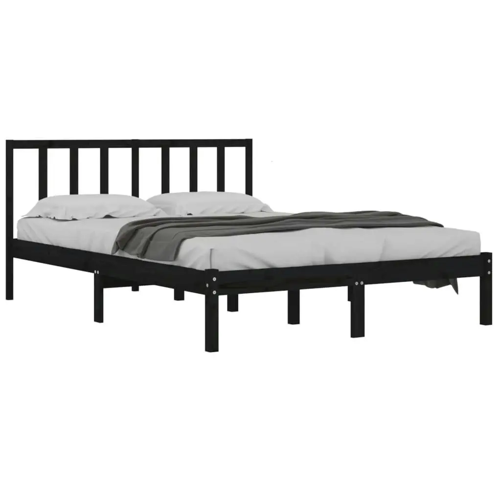 Bed Frame without Mattress Black Solid Wood Pine 135x190 cm 3105115