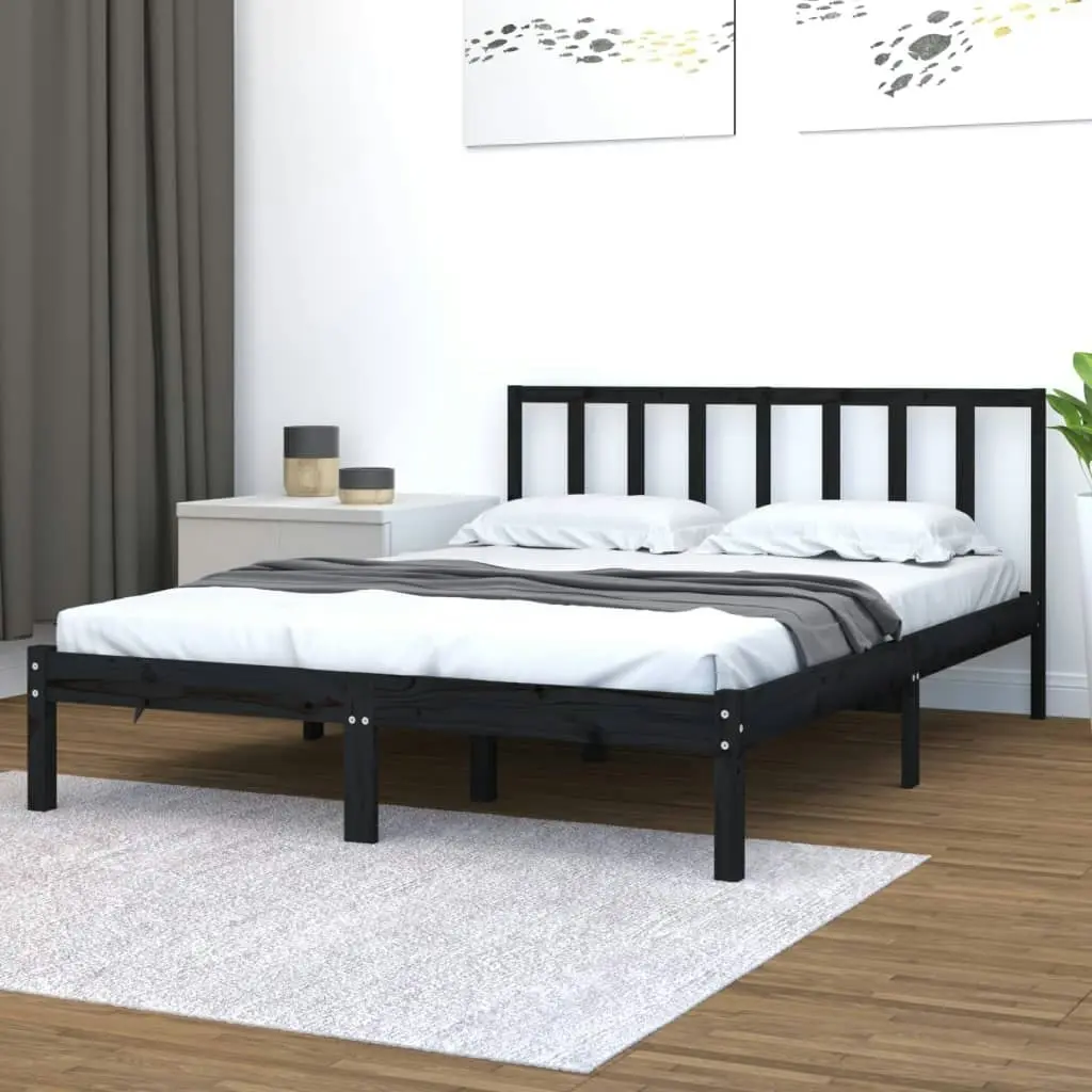 Bed Frame without Mattress Black Solid Wood Pine 135x190 cm 3105115