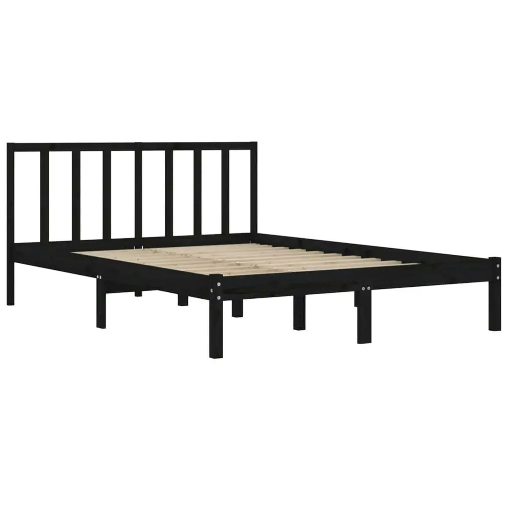 Bed Frame without Mattress Black Solid Wood Pine 135x190 cm 3105115