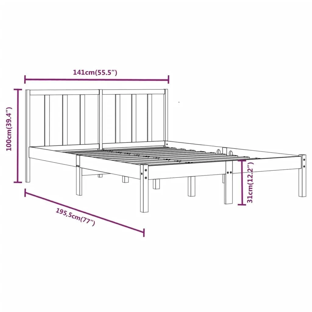 Bed Frame without Mattress Black Solid Wood Pine 135x190 cm 3105115