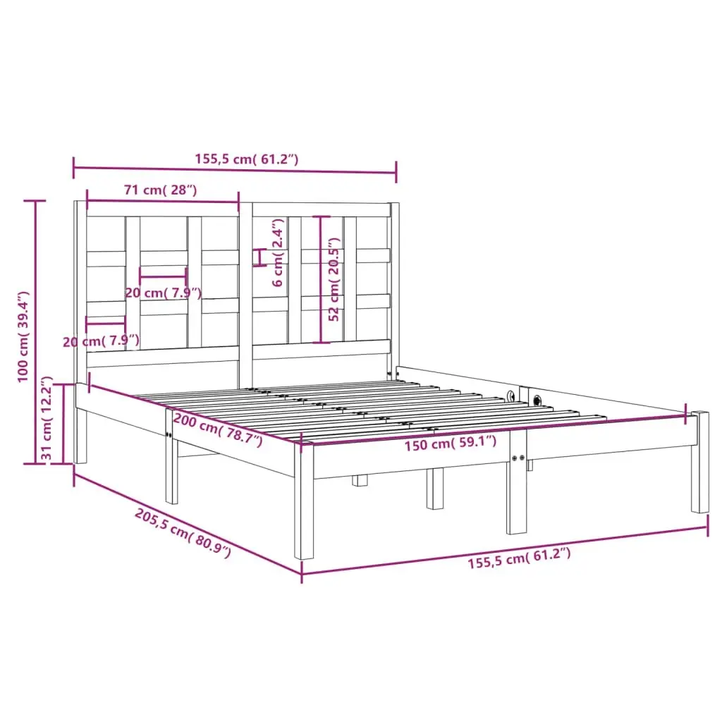 Bed Frame Solid Wood 153x203 cm Queen Size 3105475