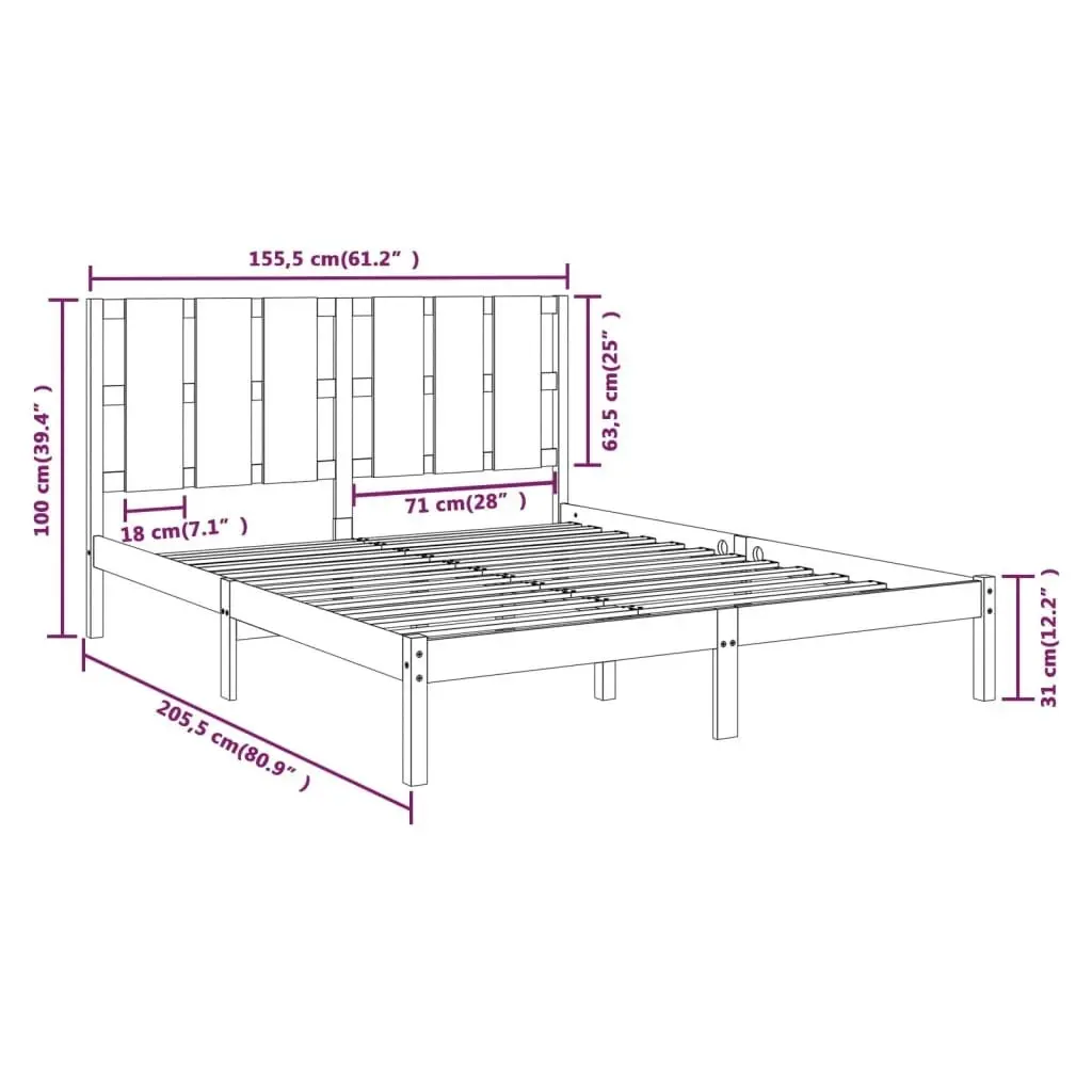 Bed Frame Solid Wood 153x203 cm Queen Size 3105605