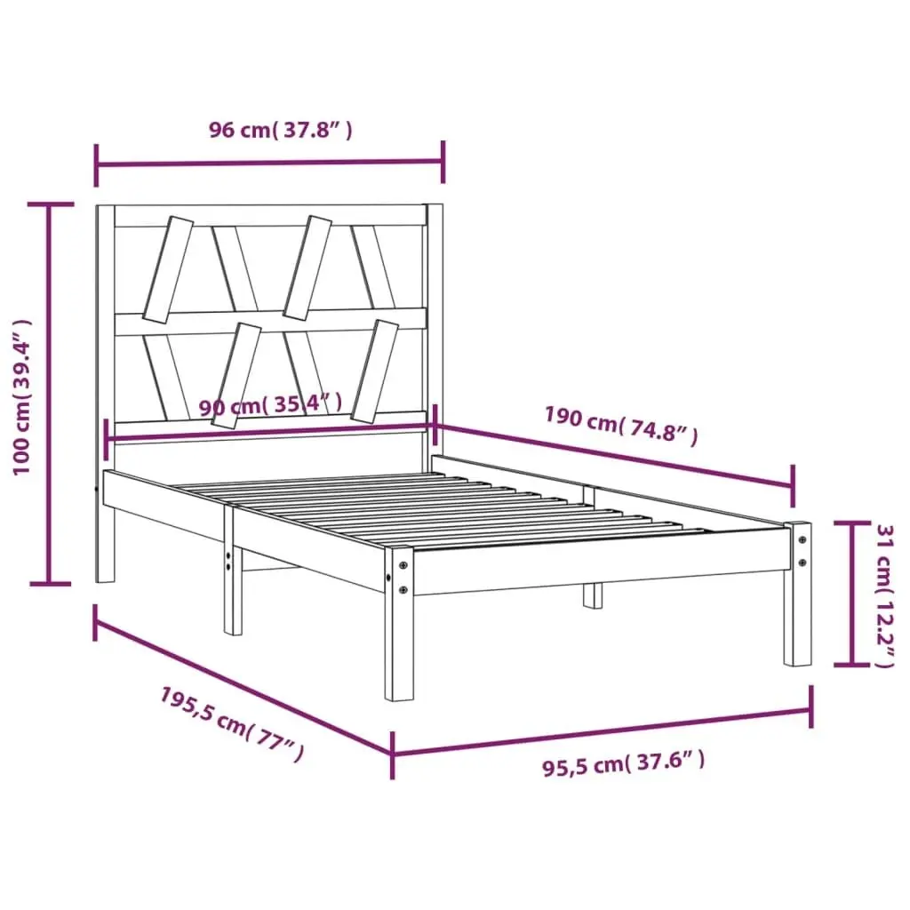 Bed Frame without Mattress Black Solid Wood 90x190 cm 3103967