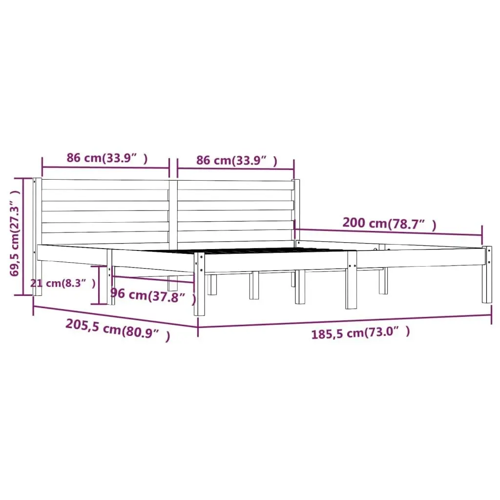 Bed Frame Solid Wood Pine 183x203 cm King Size White 810446