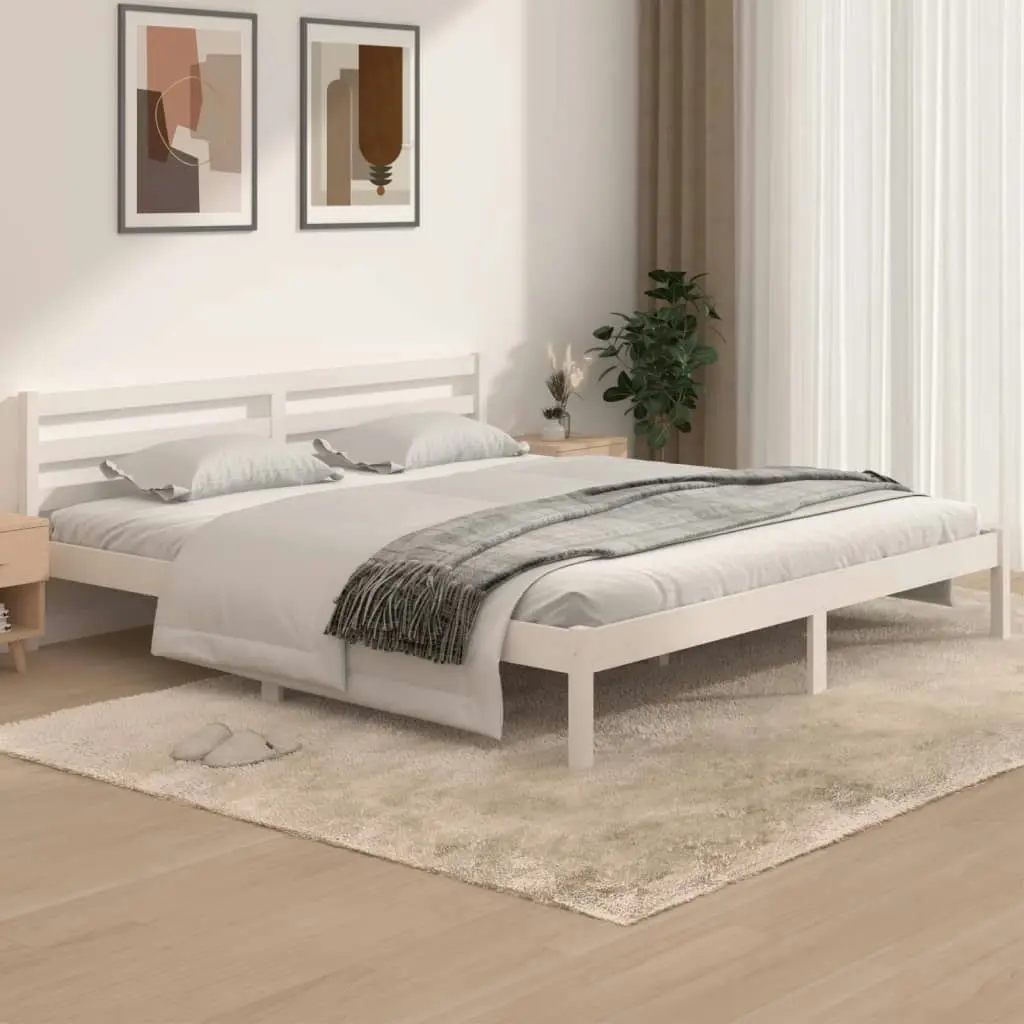 Bed Frame Solid Wood Pine 183x203 cm King Size White 810446