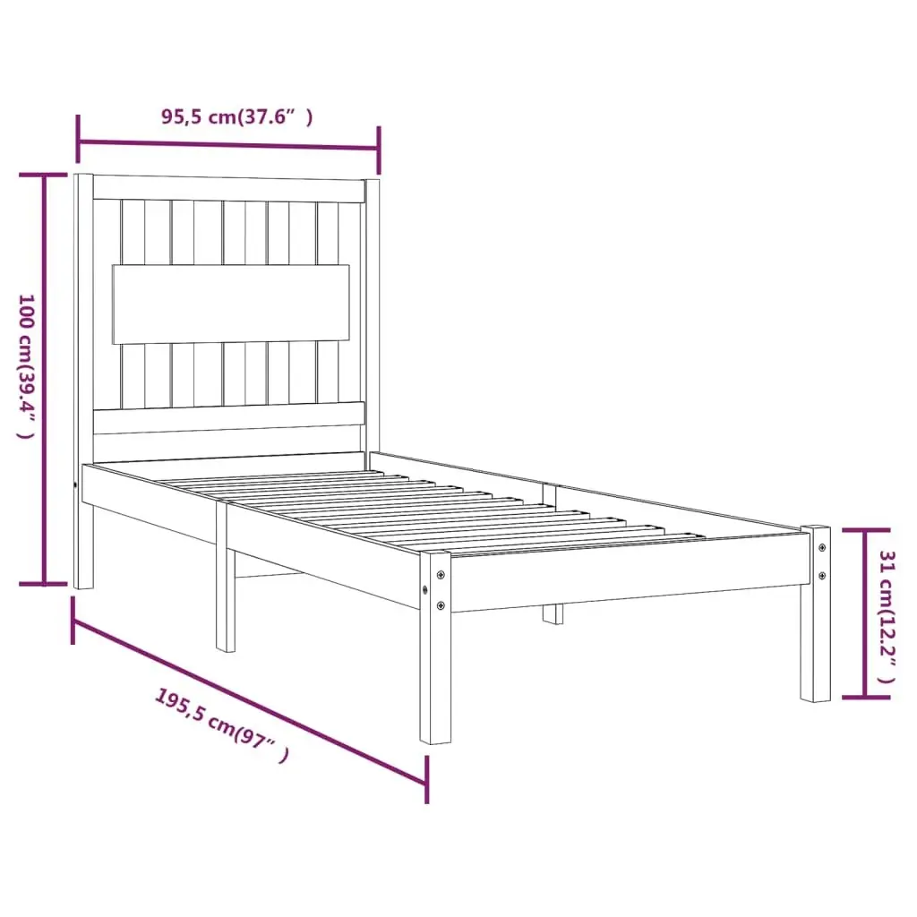 Bed Frame without Mattress Black Solid Wood 90x190 cm 3103902