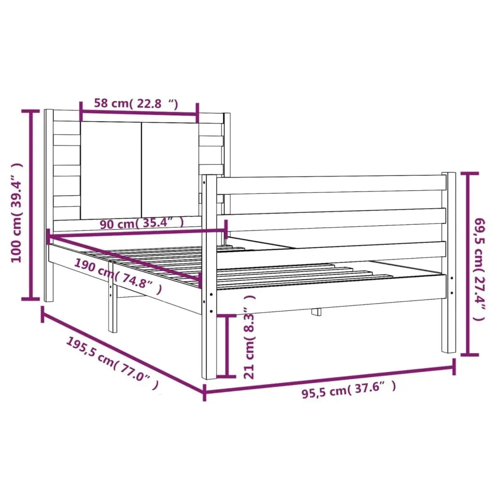 Bed Frame without Mattress 90x190 cm Solid Wood Pine 3104248