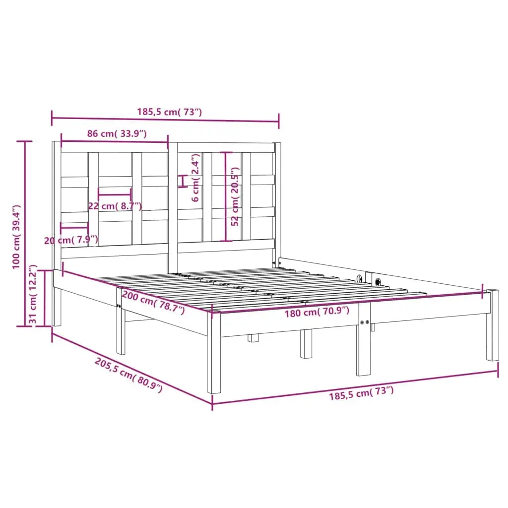 Bed Frame Solid Wood 183x203 cm King Size 3105485