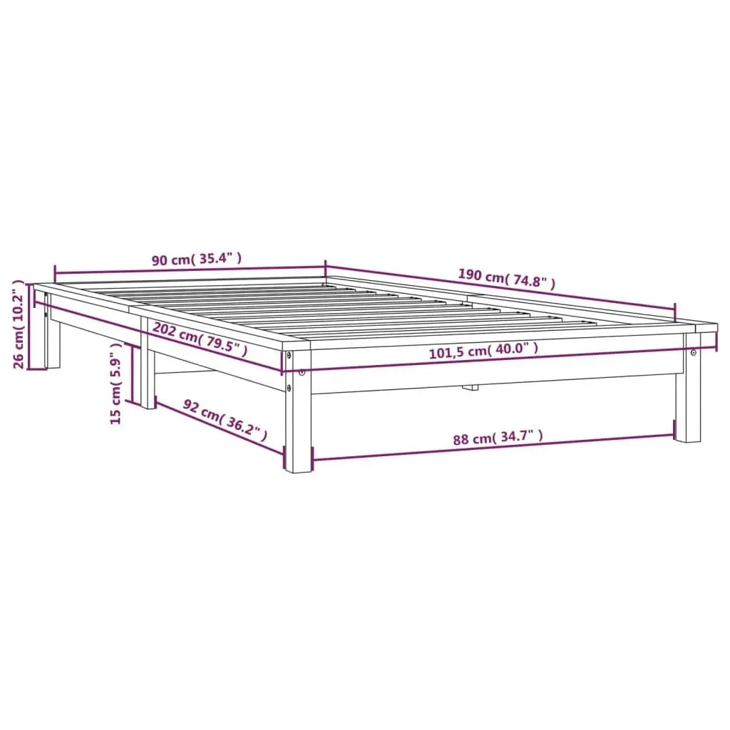 Bed Frame without Mattress Black 90x190 cm Solid Wood 820575