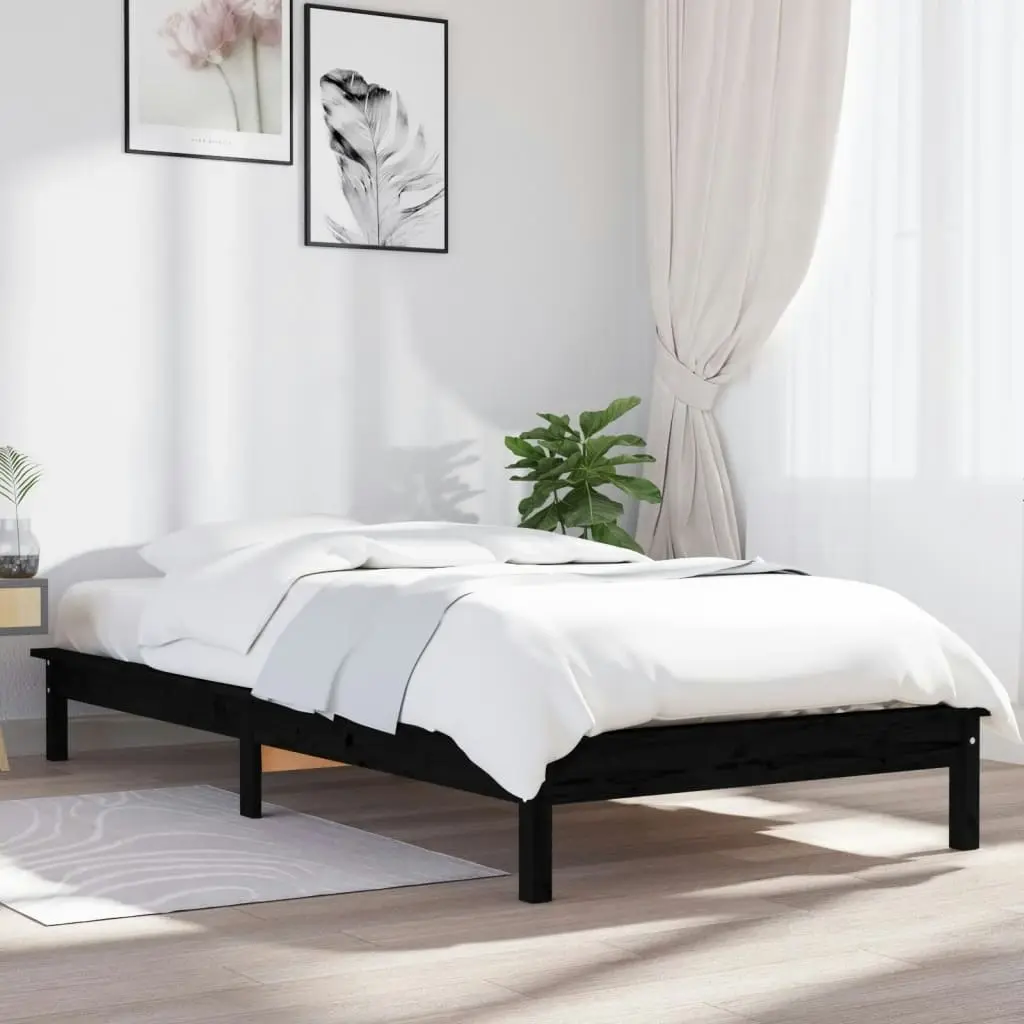 Bed Frame without Mattress Black 90x190 cm Solid Wood 820575