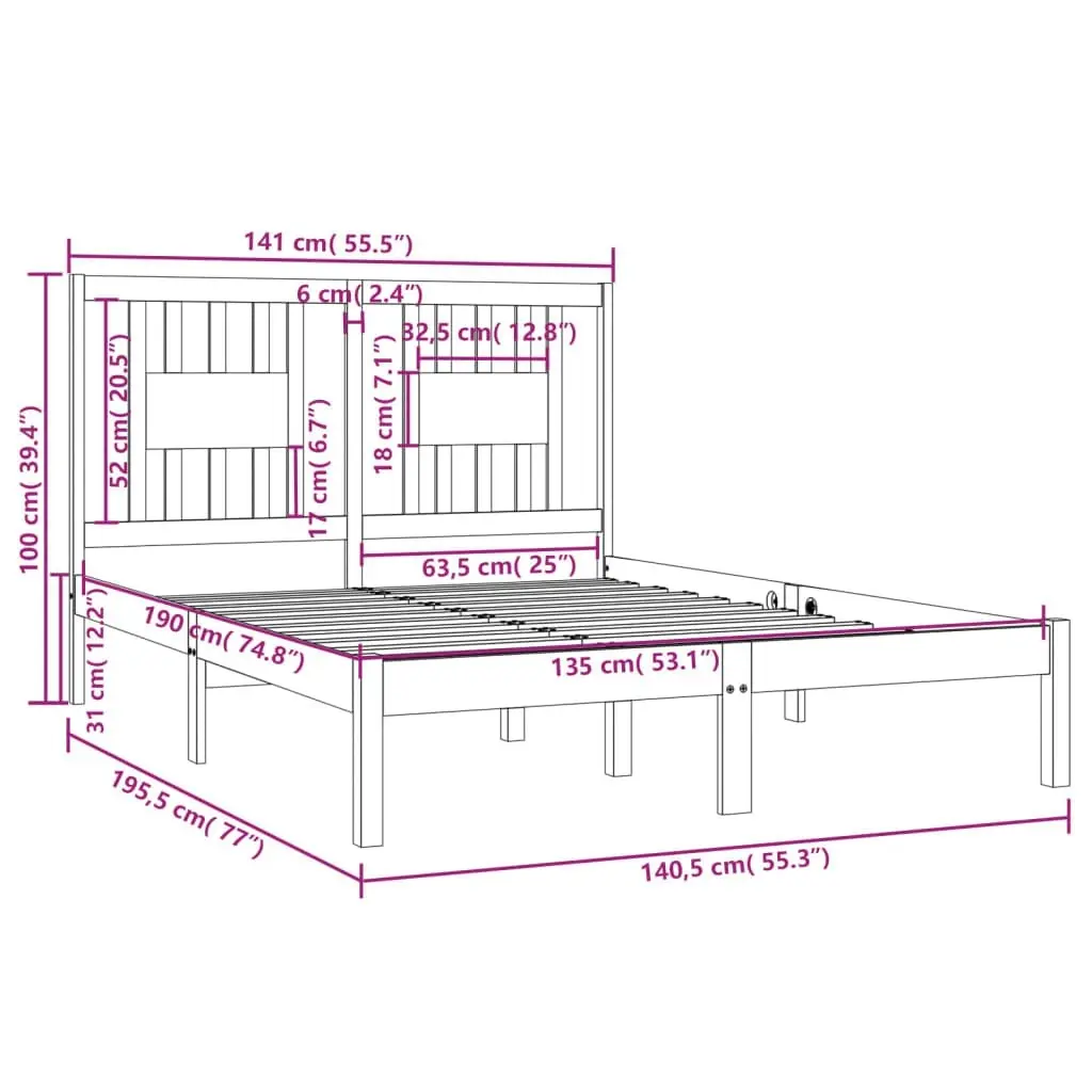 Bed Frame without Mattress Solid Wood 135x190 cm 3104038