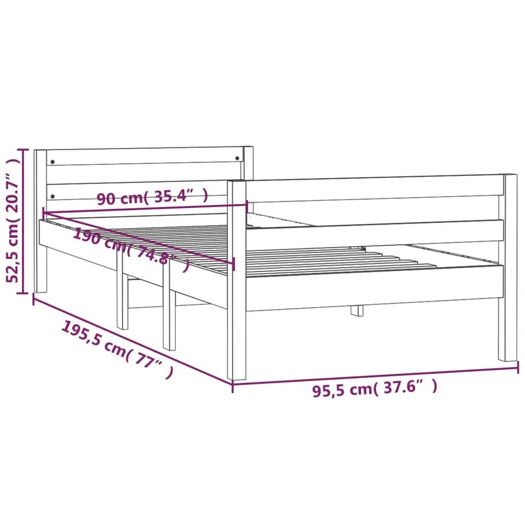 Bed Frame 92x187 cm Single Size Solid Wood Pine 821634