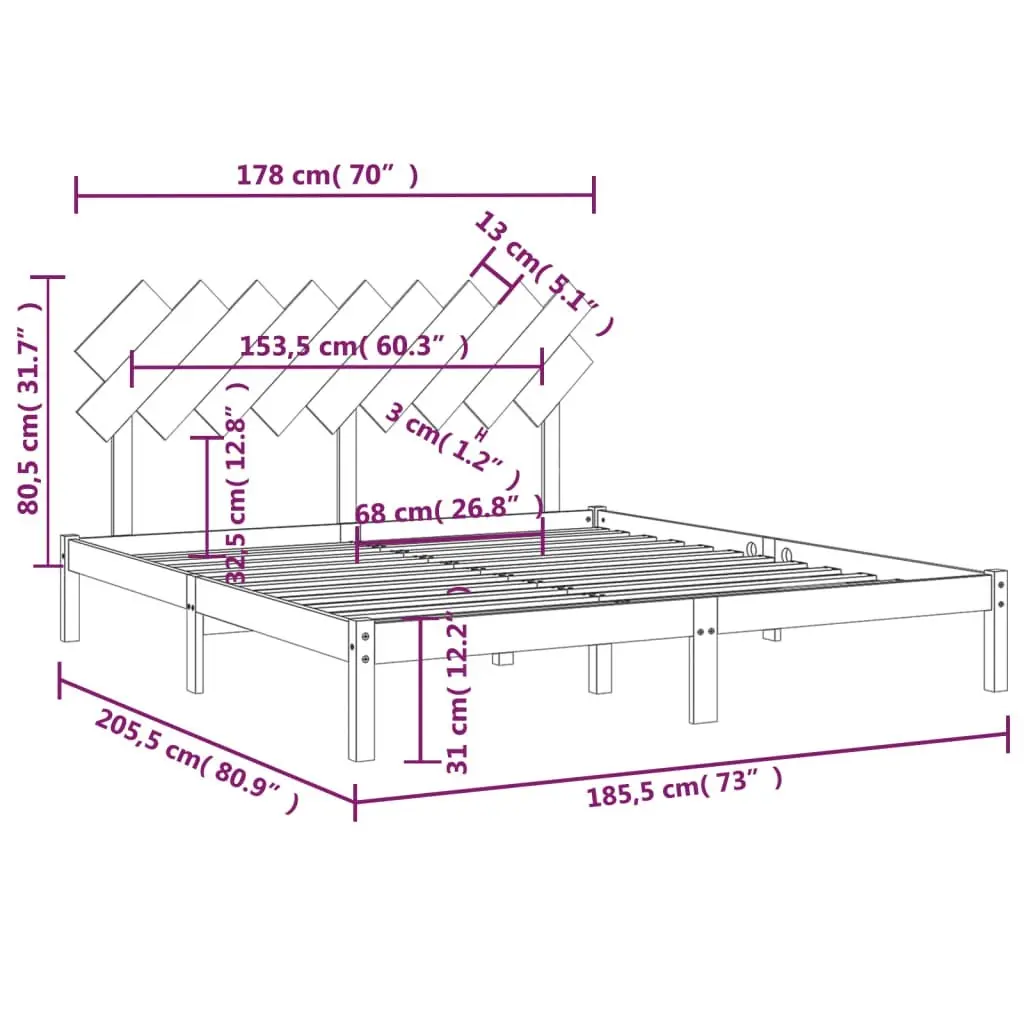 Bed Frame 183x203 cm King Size Solid Wood 3104883