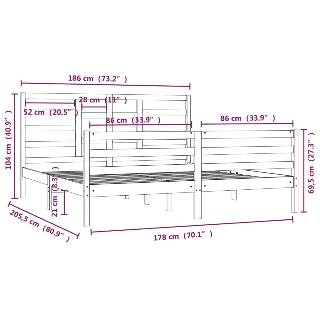 Bed Frame without Mattress Solid Wood 183x203 cm King 3105875