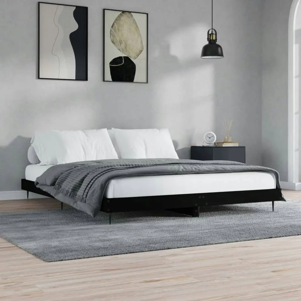 Bed Frame Black 153x203 cm Queen Size Engineered Wood 832238