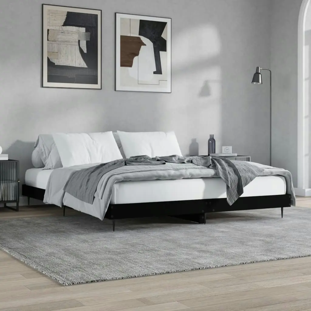 Bed Frame Black 153x203 cm Queen Size Engineered Wood 832238