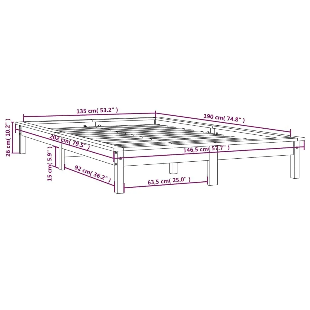 Bed Frame without Mattress Honey Brown 135x190 cm Solid Wood 820584