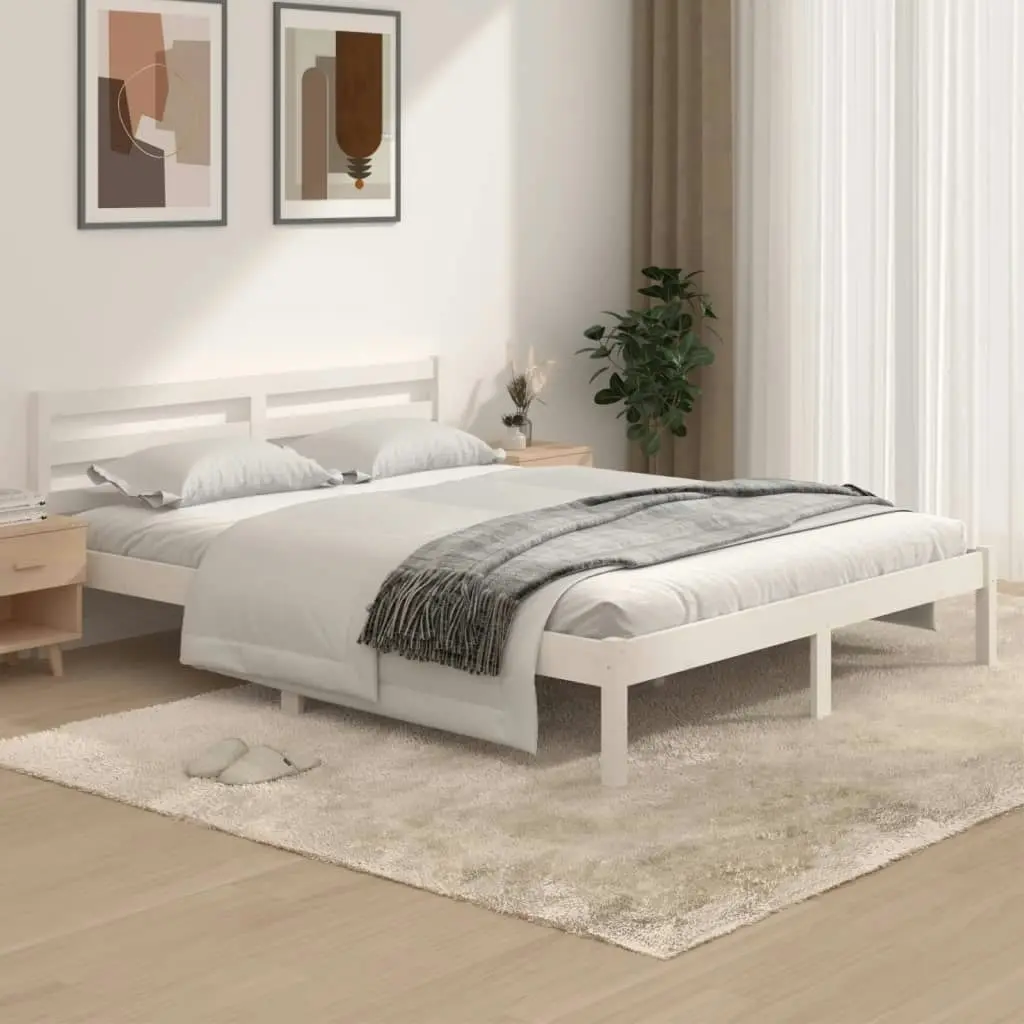 Bed Frame Solid Wood Pine White 153x203 cm Queen Size 810436