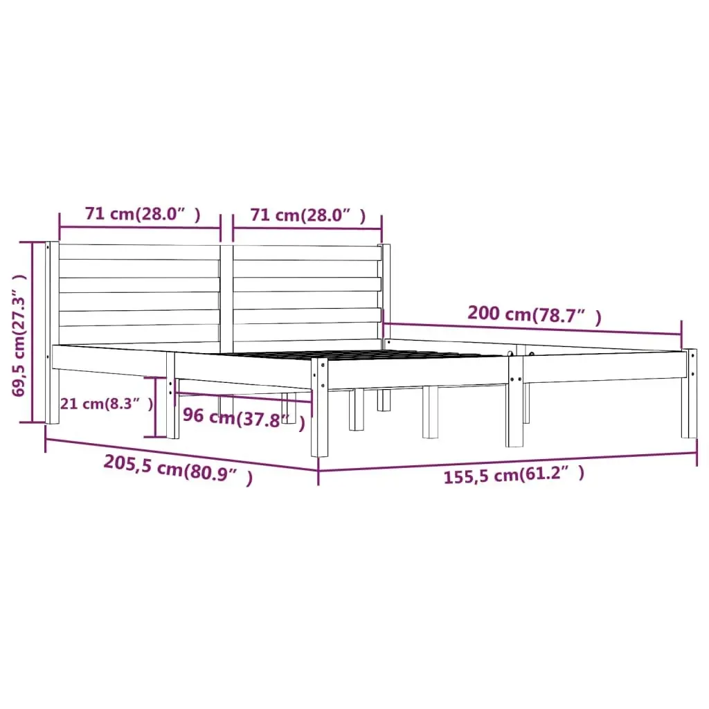 Bed Frame Solid Wood Pine White 153x203 cm Queen Size 810436