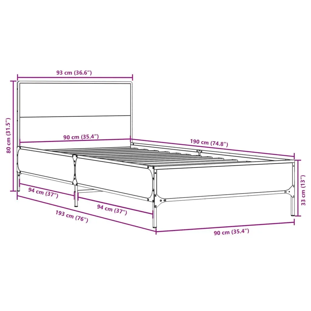 Bed Frame Black 90x190 cm Engineered Wood and Metal 845562