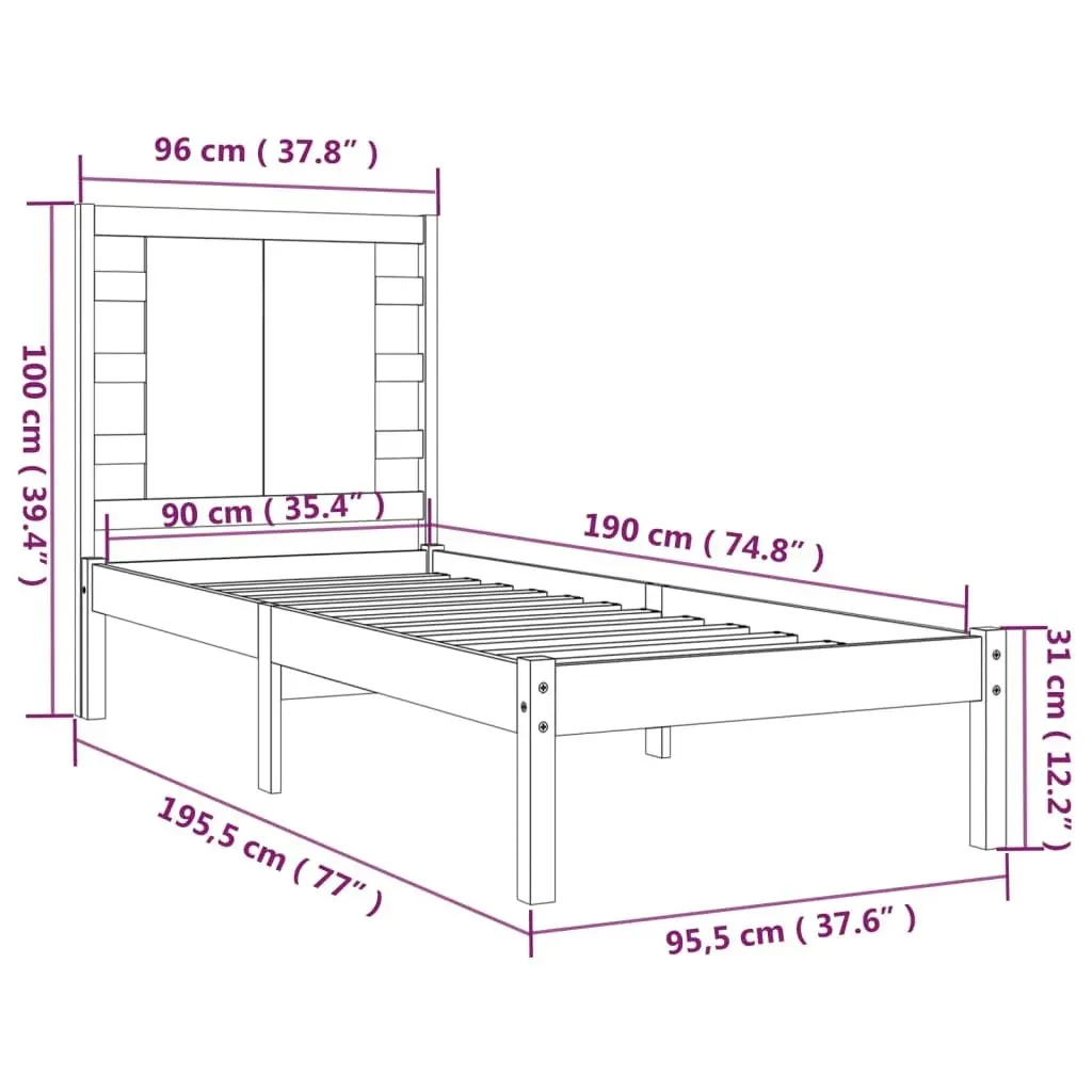 Bed Frame without Mattress 90x190 cm Solid Wood 3104183