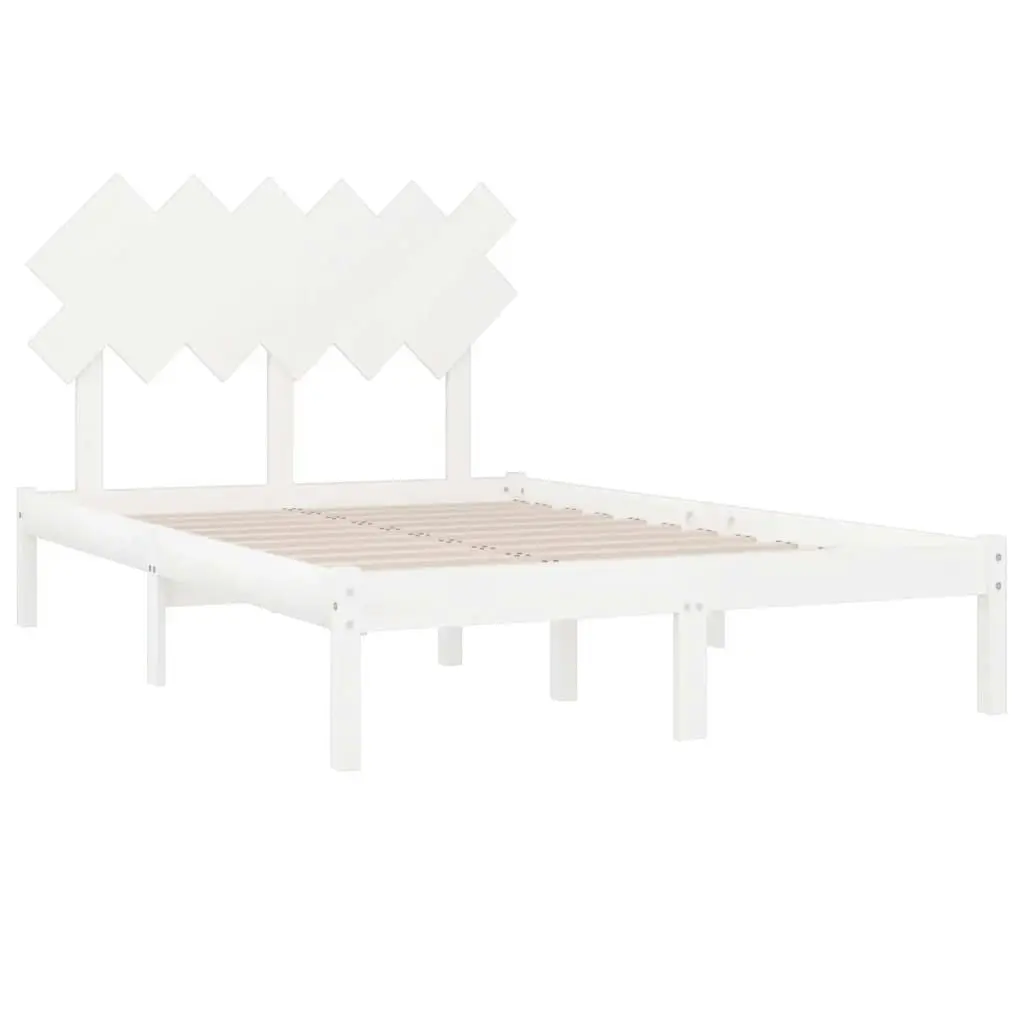 Bed Frame White 137x187 cm Double Size Solid Wood 3104844