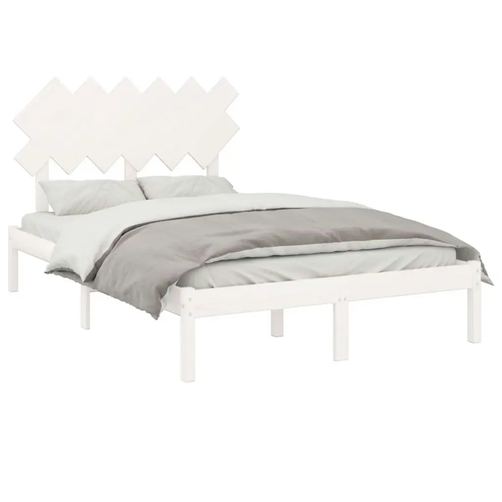 Bed Frame White 137x187 cm Double Size Solid Wood 3104844