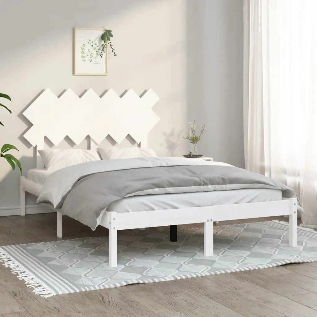 Bed Frame White 137x187 cm Double Size Solid Wood 3104844