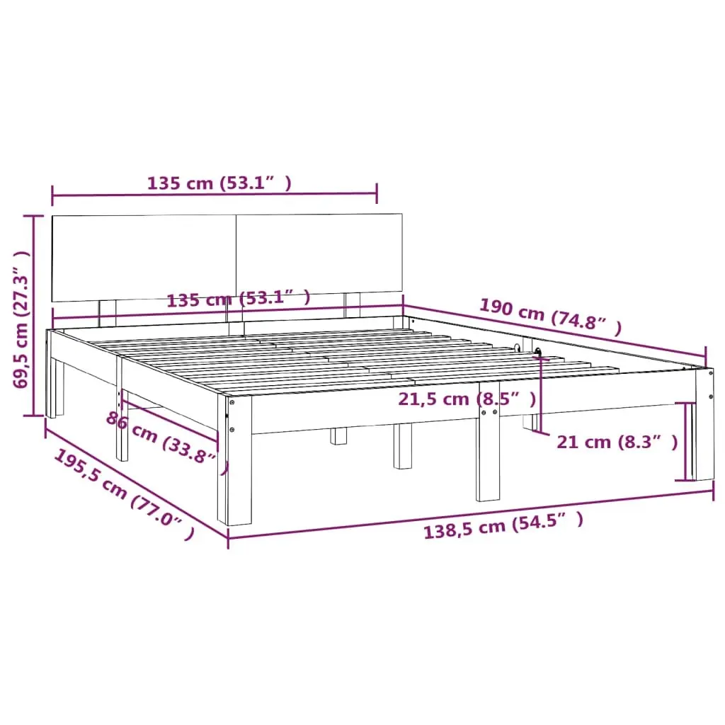 Bed Frame Solid Wood 137x187 cm Double Size 810470