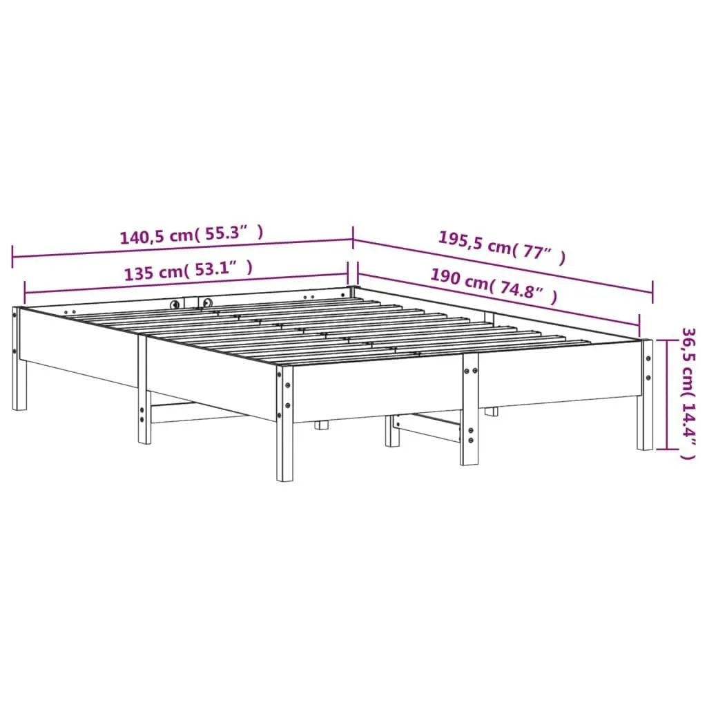 Bed Frame without Mattress 135x190 cm Solid Wood Pine 842718