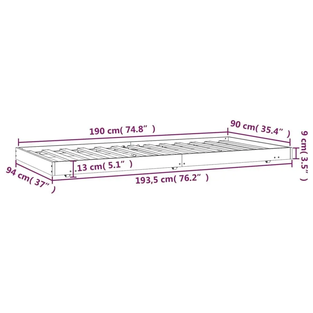 Bed Frame 92x187 cm Single Size Solid Wood Pine 823504