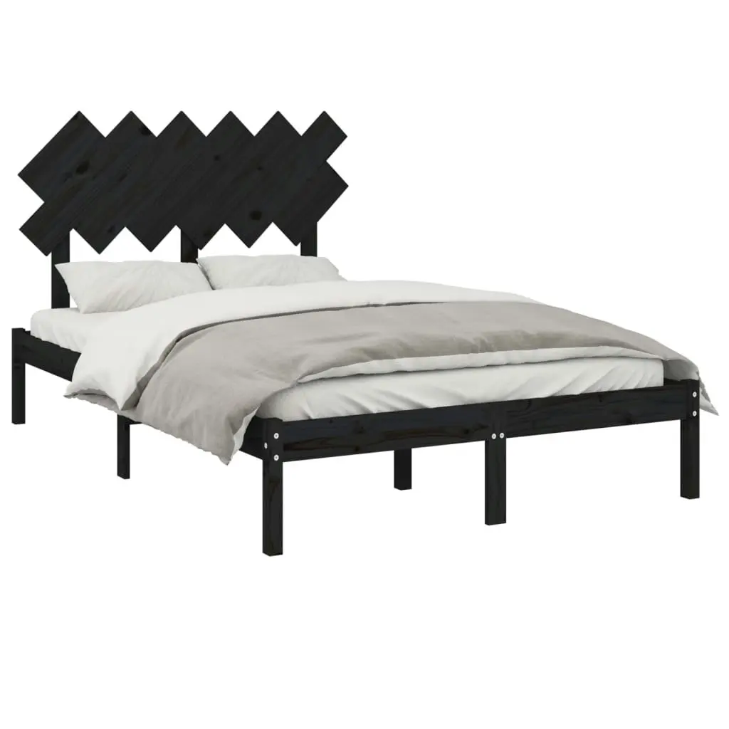 Bed Frame without Mattress Black 135x190 cm Solid Wood 3104847